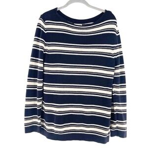 East 5th Womens Navy & White Striped Knit Sweater Small Coastal Cabin Granny